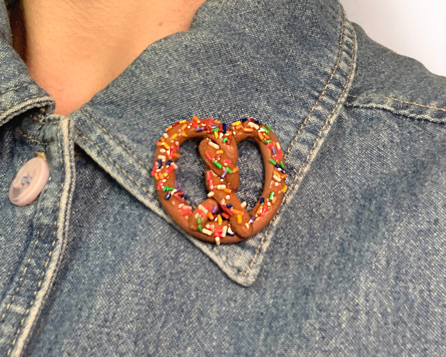 Rainbow Sprinkle Pretzel Brooch