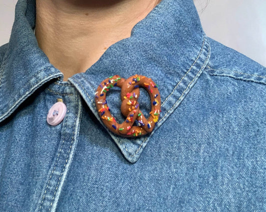 Rainbow Sprinkle Pretzel Brooch